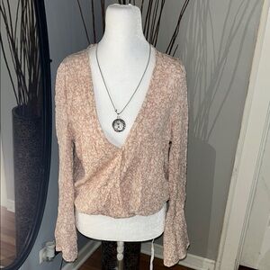 Sadie & Sage Pink Wrap Blouse Long Sleeve Fitted